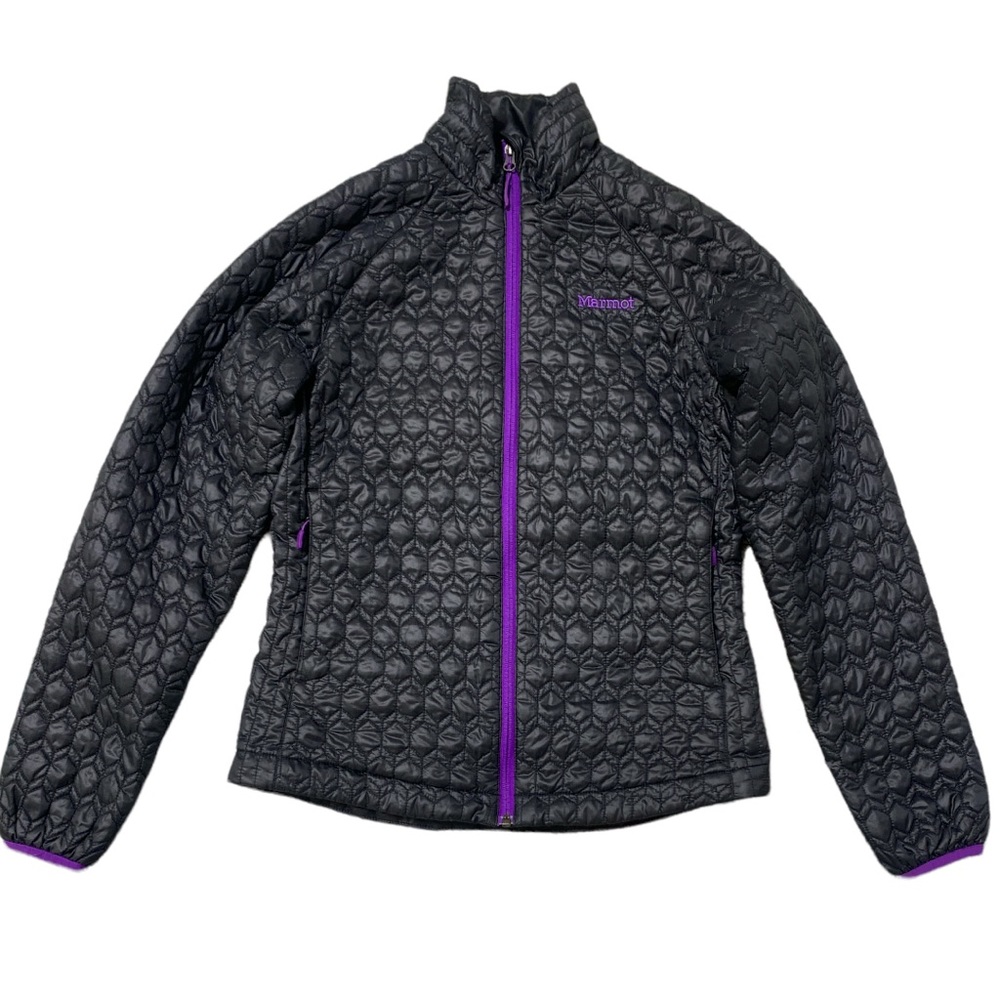 Marmot Zip Up Black Jacket Size Small purple Zipper